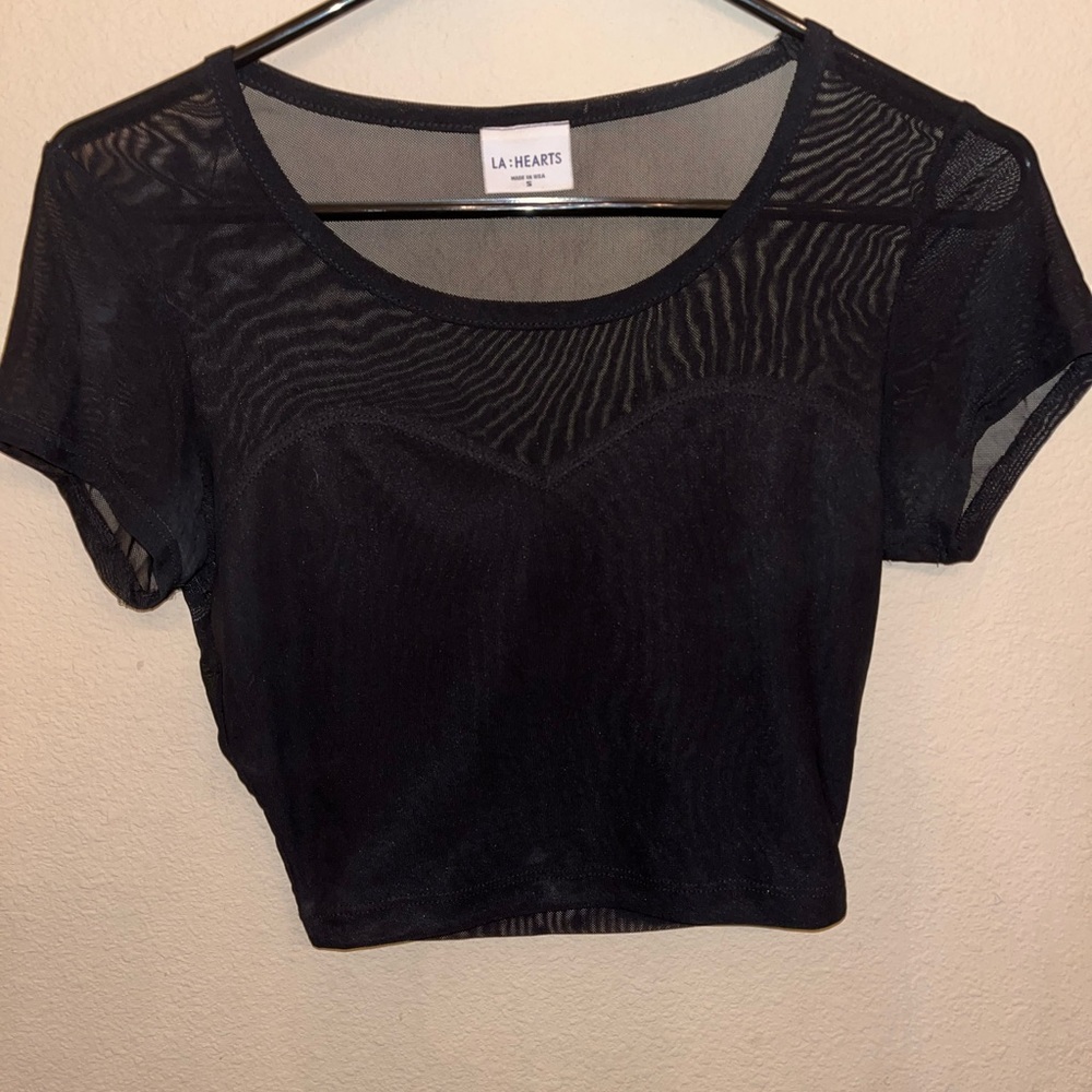 LA hearts black mesh crop top